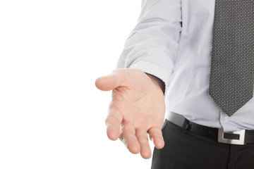 Businessman hand reaching to help or collect