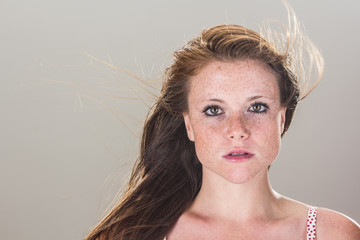 Beautiful sensual girl, with windy hair