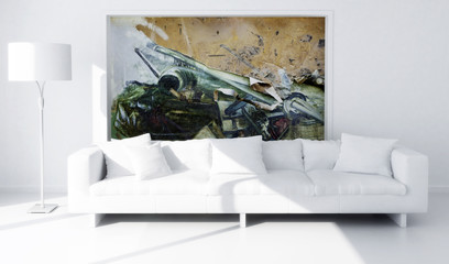 White couch with Artwork