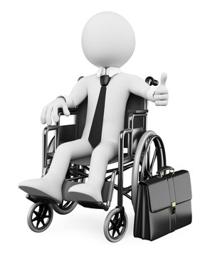 3D business white people. Handicapped businessman