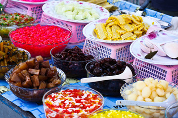 Varieties of colorful Thai dessert