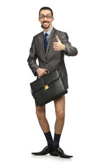 Half naked businessman on white