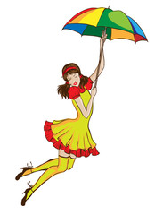 Girl flying on umbrella
