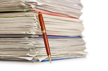 Pile of papers on white