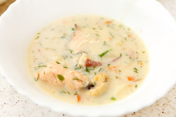creamy soup with salmon