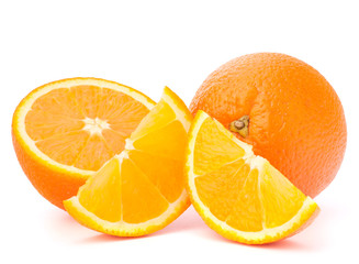 Whole orange fruit and his segments or cantles