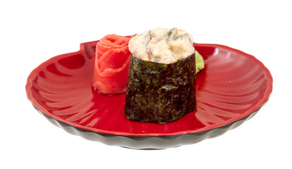 spice sushi unagi with sauced slices of smoked Eel isolated on w