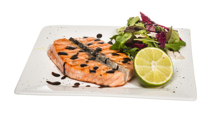 savory fish portion : roasted norwegian salmon fillet garnished