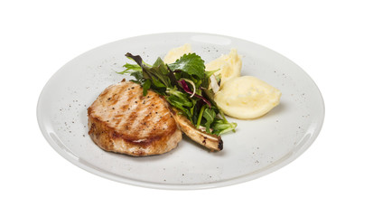 Grilled pork with salad and potato