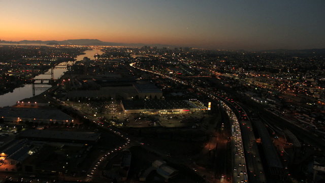 Aerial sunset view of the Port of Oakland, San Francisco, USA