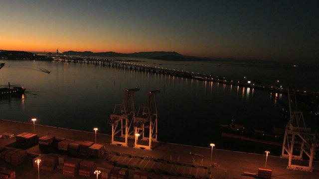 Aerial night view of the Container Port of Oakland