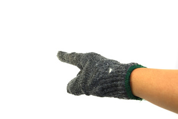 cloth glove on hand on white background