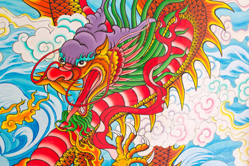 Chinese style dragon wall in chinese temple, Thailand