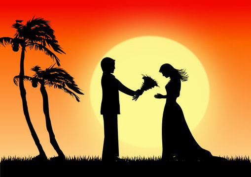 Young man giving a flower bouquet to beautiful girl,vector image