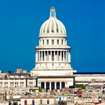 Famous view of Havana including the dome of the Capitol