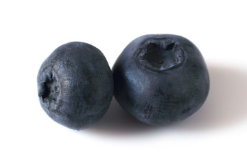 two blueberries isolated on white