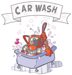 Cartoon Car, having a bath.