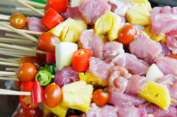 Barbecued of pork and vegetable food
