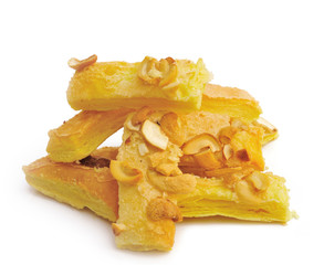 Crispy pies on white background