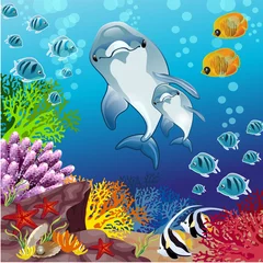Abwaschbare Fototapete Delfine Delfine auf dem Meeresboden