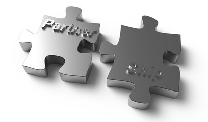partnership" written puzzle silver pieces