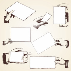 Set of Vintage Hands holding, handing, giving card
