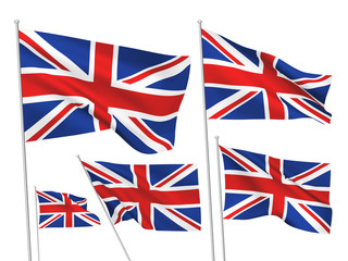 United Kingdom, Great Britain vector flags set. 5 wavy 3D pennants fluttering on the wind. EPS 8 created using gradient meshes isolated on white background. Five design elements from world collection
