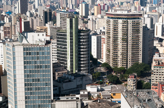 Aerial view of buildings in Sao Paulo city..