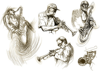 Naklejka premium jazz men (hand drawing collection of sketches)