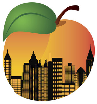 Atlanta Georgia Night Skyline Inside Peach Illustration