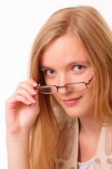 Beautiful young student woman with glasses