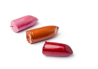 lipstick samples on white background