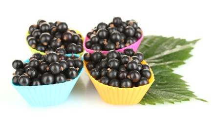 Fresh black currant in silicone molds isolated on white