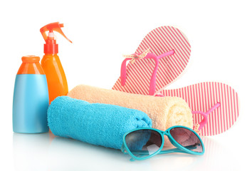 bright beach accessories, isolated on white