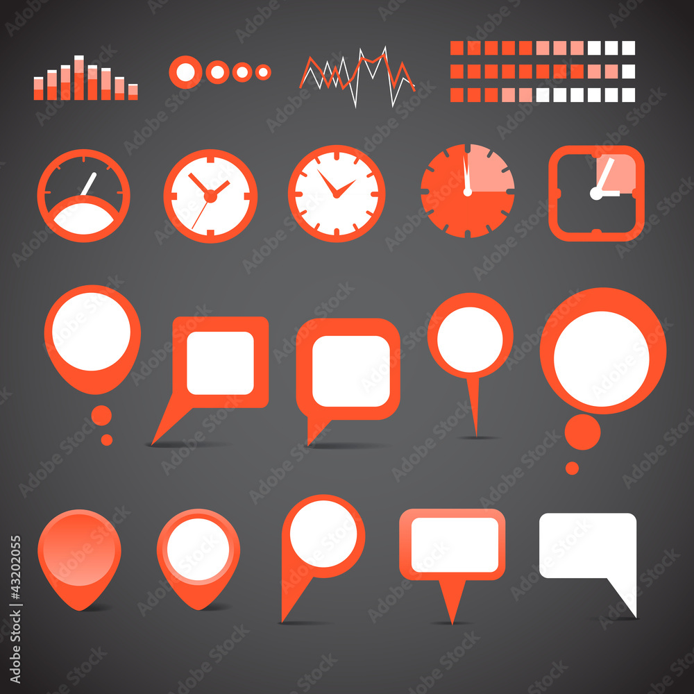 Poster Different indicator icons and speech clouds collection