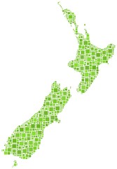 Map of New Zeland in a mosaic of green squares
