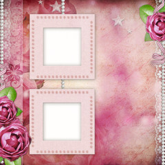 Album page - romantic background with frames, rose, lace, pearl,