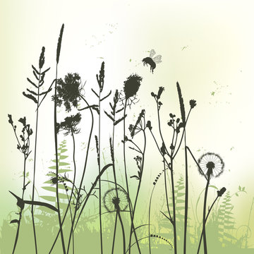 real grass silhouette with bumblebee - vector