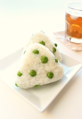 Japanese cuisine rice ball Onigiri with green-peas
