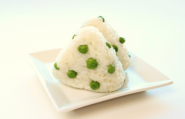 Japanese cuisine rice ball Onigiri with green-peas