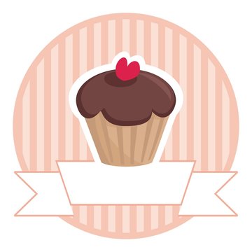 Muffin Chocolate Cake Vector Button Or Logo With Place For Text