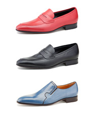 Stylish men's shoes on white.