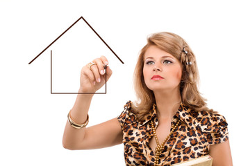Business woman portraying a house