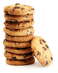 Chocolate chips cookies isolated on white.