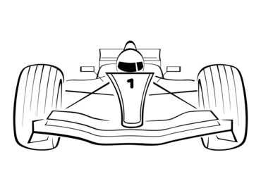 F1 racing car, black and white vector illustration. Suitable for coloring page