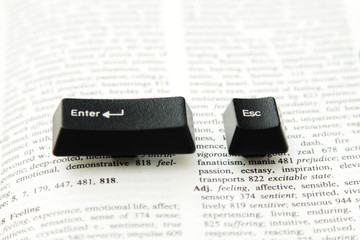 Enter and Escape Keys on a Book Page - obrazy, fototapety, plakaty