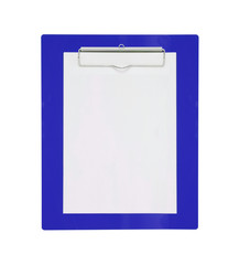 Clipboard with blank paper isolated on white