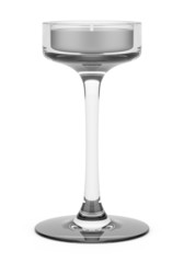 one glass candlestick with candle isolated on white background