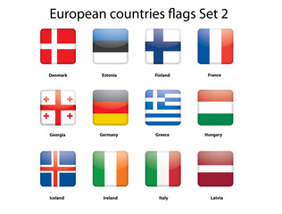 buttons with European countries flags set 2