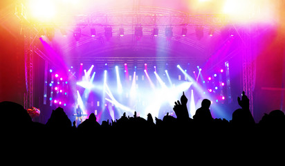 People having fun on music concert, disco party.